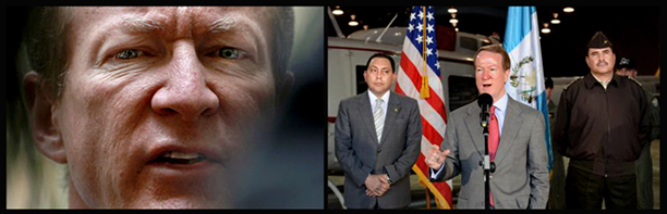 William Brownfield up close and speaking in Guatemala with Guatemalan military officials behind him